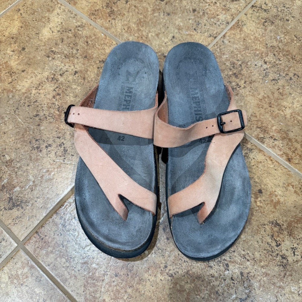 Mephisto Helen Leather Sandals Peach Size 42 US 12 Cork Slide Comfort Vacation - Picture 10 of 12
